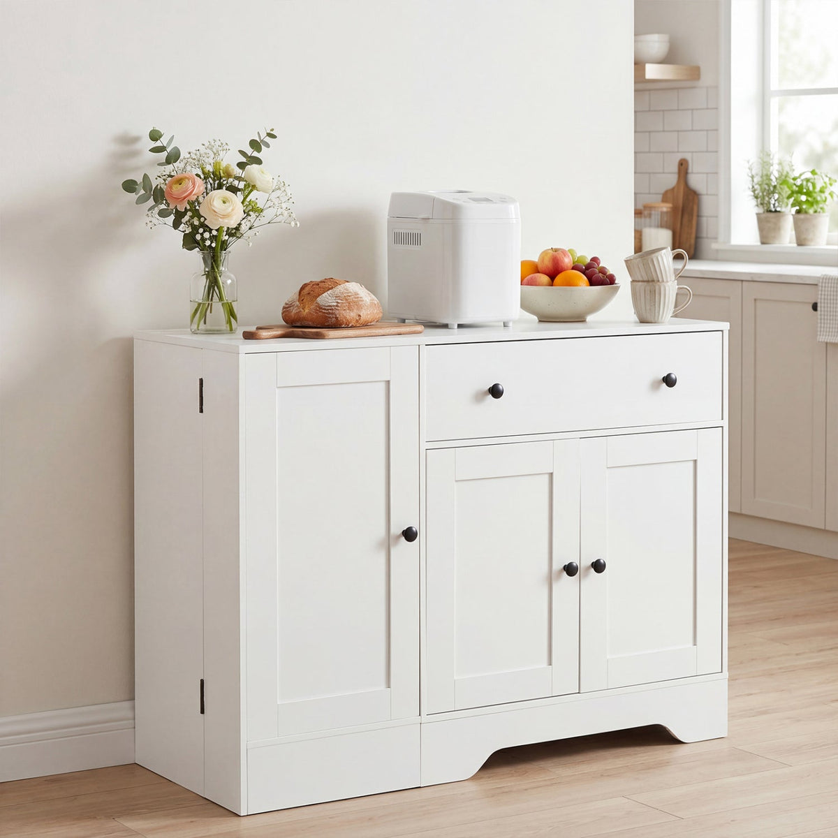 Coffee Bar Cabinet with Rolling Wheels and 3 Doors - 41.5" 2