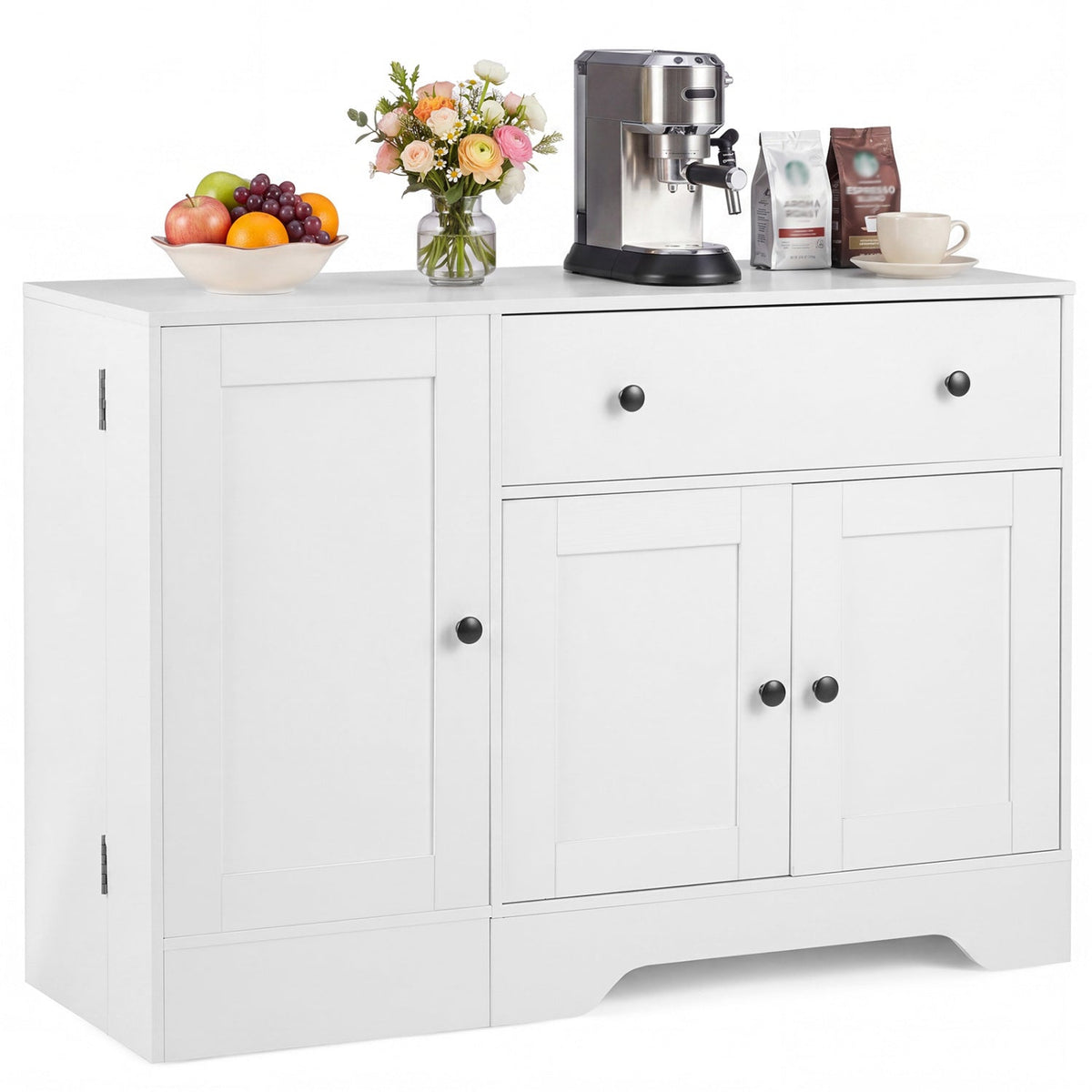 Coffee Bar Cabinet with Rolling Wheels and 3 Doors - 41.5" 4