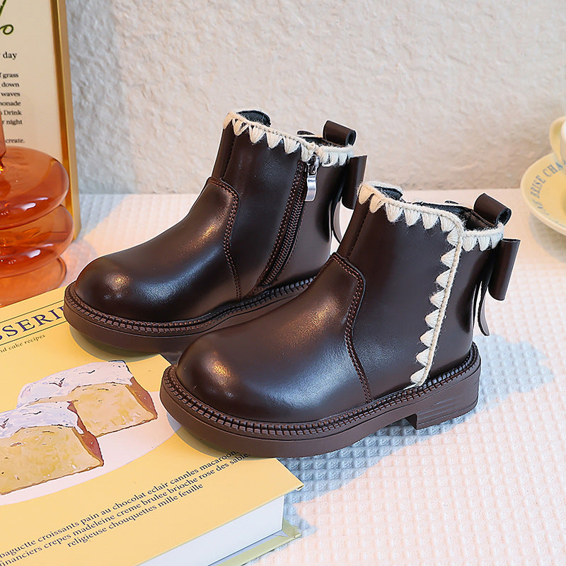 Girls' Soft-soled Velvet-lined Leather Boots 7