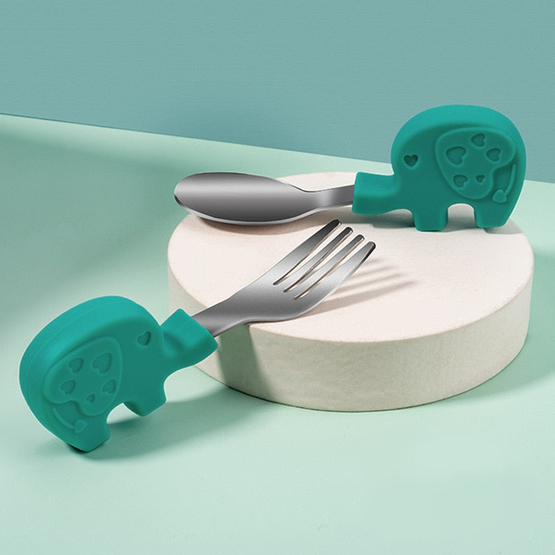 Baby Gadgets Tableware Set Children Utensil Stainless Steel Toddler Dinnerware Cutlery Cartoon Infant Food Feeding Spoon Fork 3