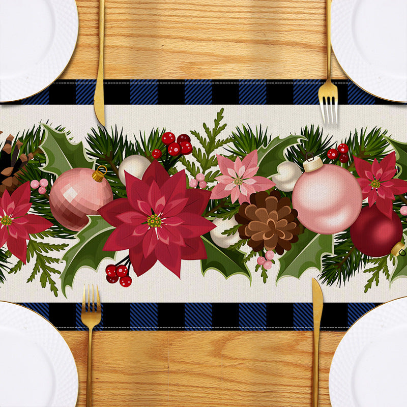 Christmas plaid linen table flag floral ball printed tablecloth entrance small tablecloth living room counter decoration tea flag 3
