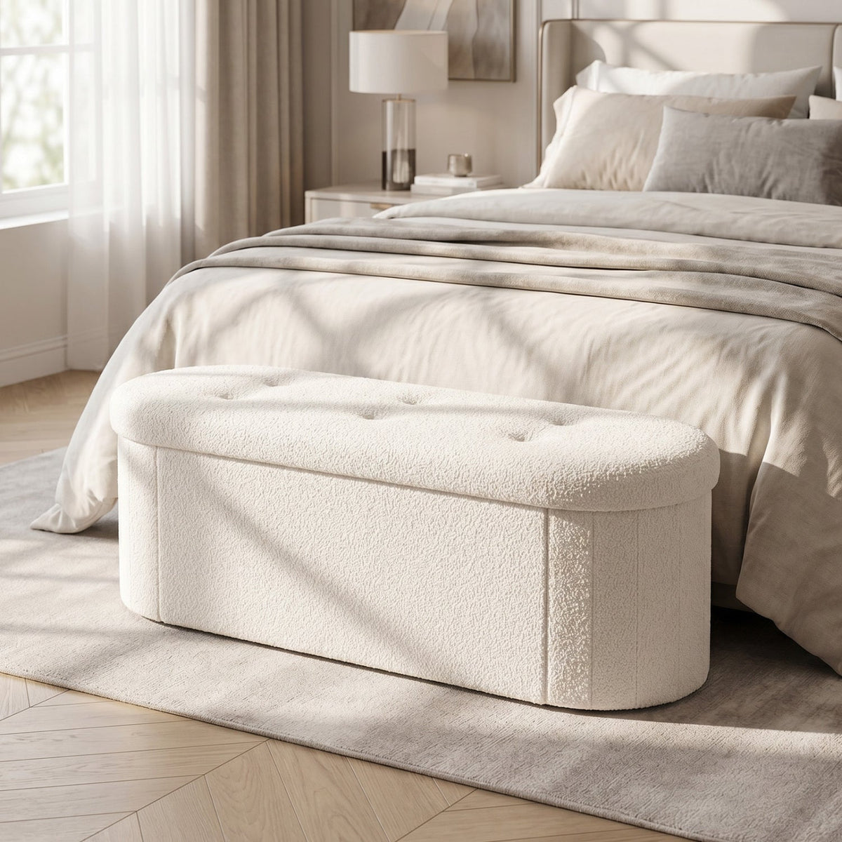 43" Folding Storage Ottoman Bench with Dividers - Teddy Fleece 17