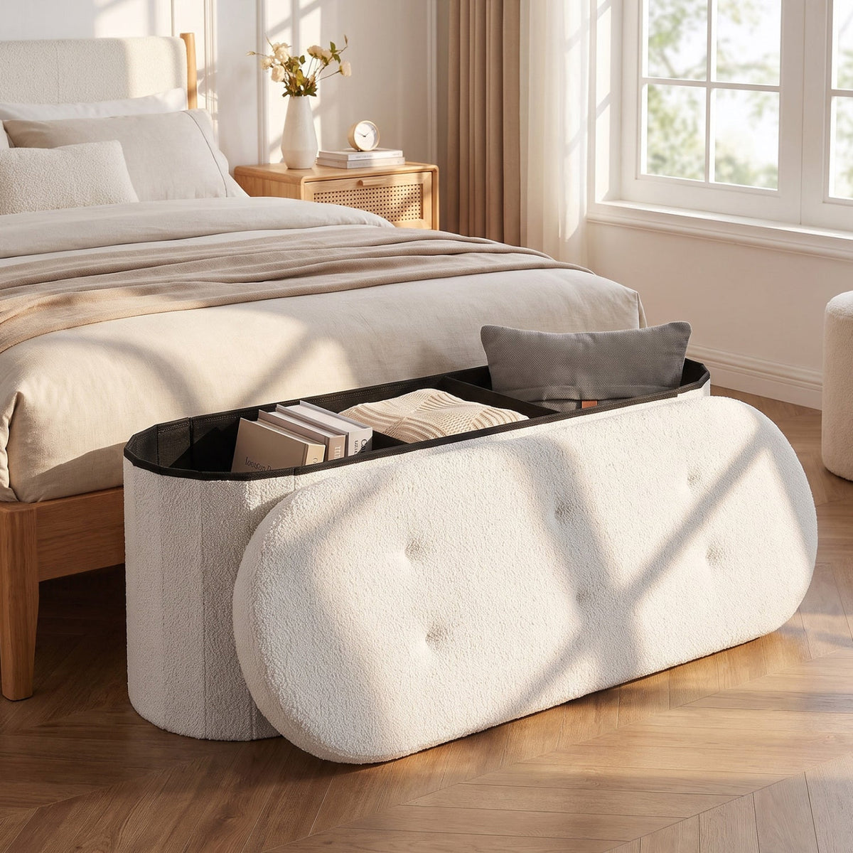 43" Folding Storage Ottoman Bench with Dividers - Teddy Fleece 18