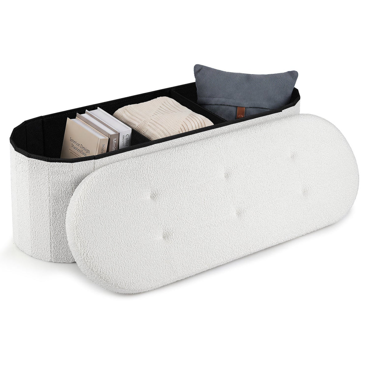 43" Folding Storage Ottoman Bench with Dividers - Teddy Fleece 20