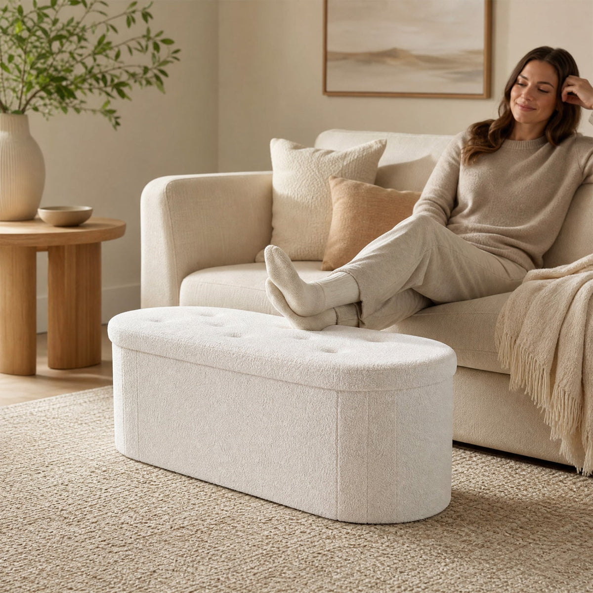 43" Folding Storage Ottoman Bench with Dividers - Teddy Fleece 22