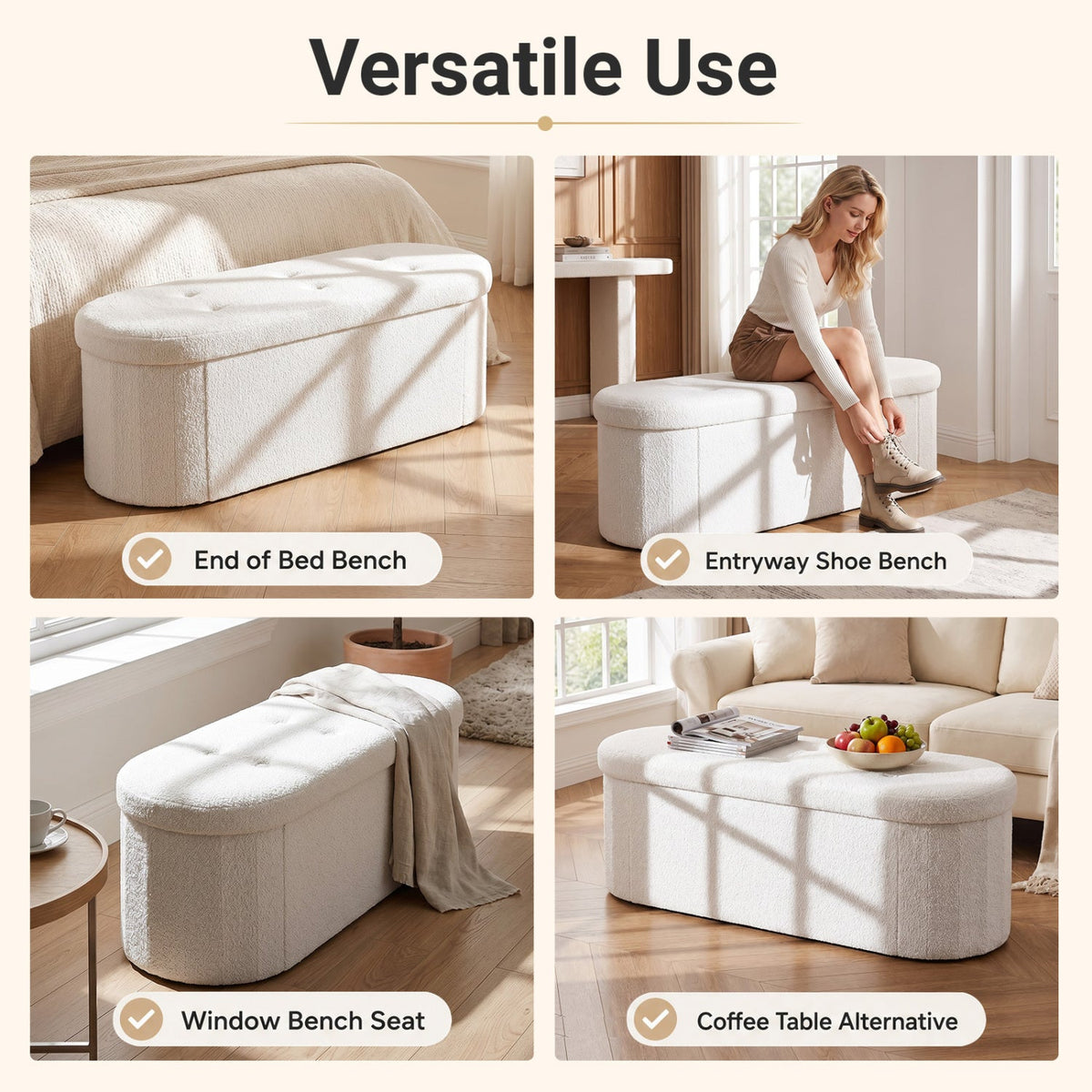 43" Folding Storage Ottoman Bench with Dividers - Teddy Fleece 24