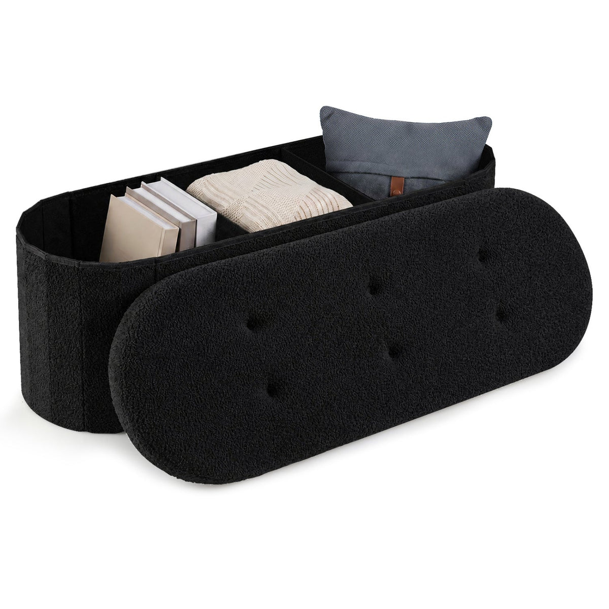 43" Folding Storage Ottoman Bench with Dividers - Teddy Fleece 4