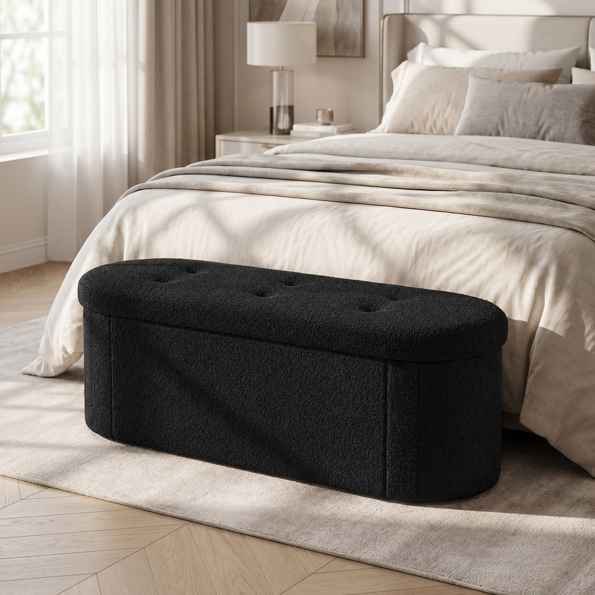 43" Folding Storage Ottoman Bench with Dividers - Teddy Fleece 1