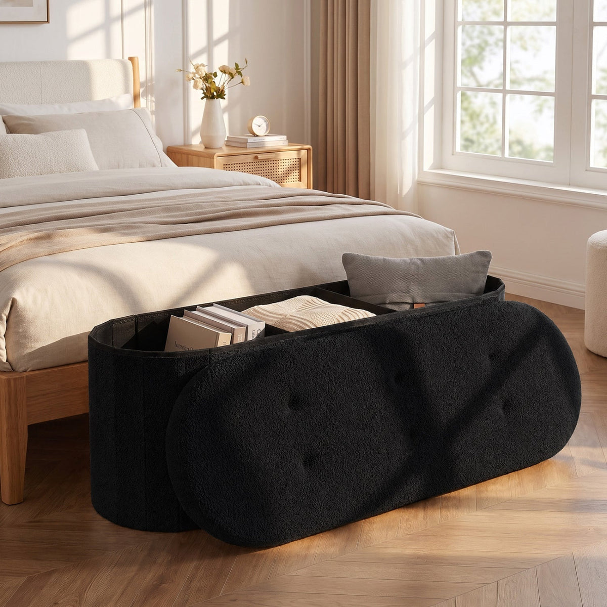 43" Folding Storage Ottoman Bench with Dividers - Teddy Fleece 2