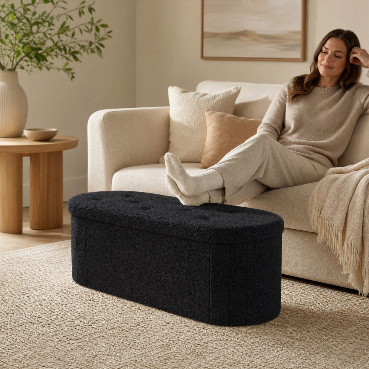 43" Folding Storage Ottoman Bench with Dividers - Teddy Fleece 6