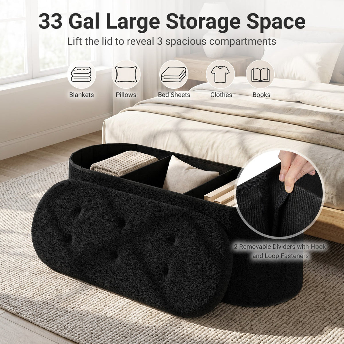 43" Folding Storage Ottoman Bench with Dividers - Teddy Fleece 7