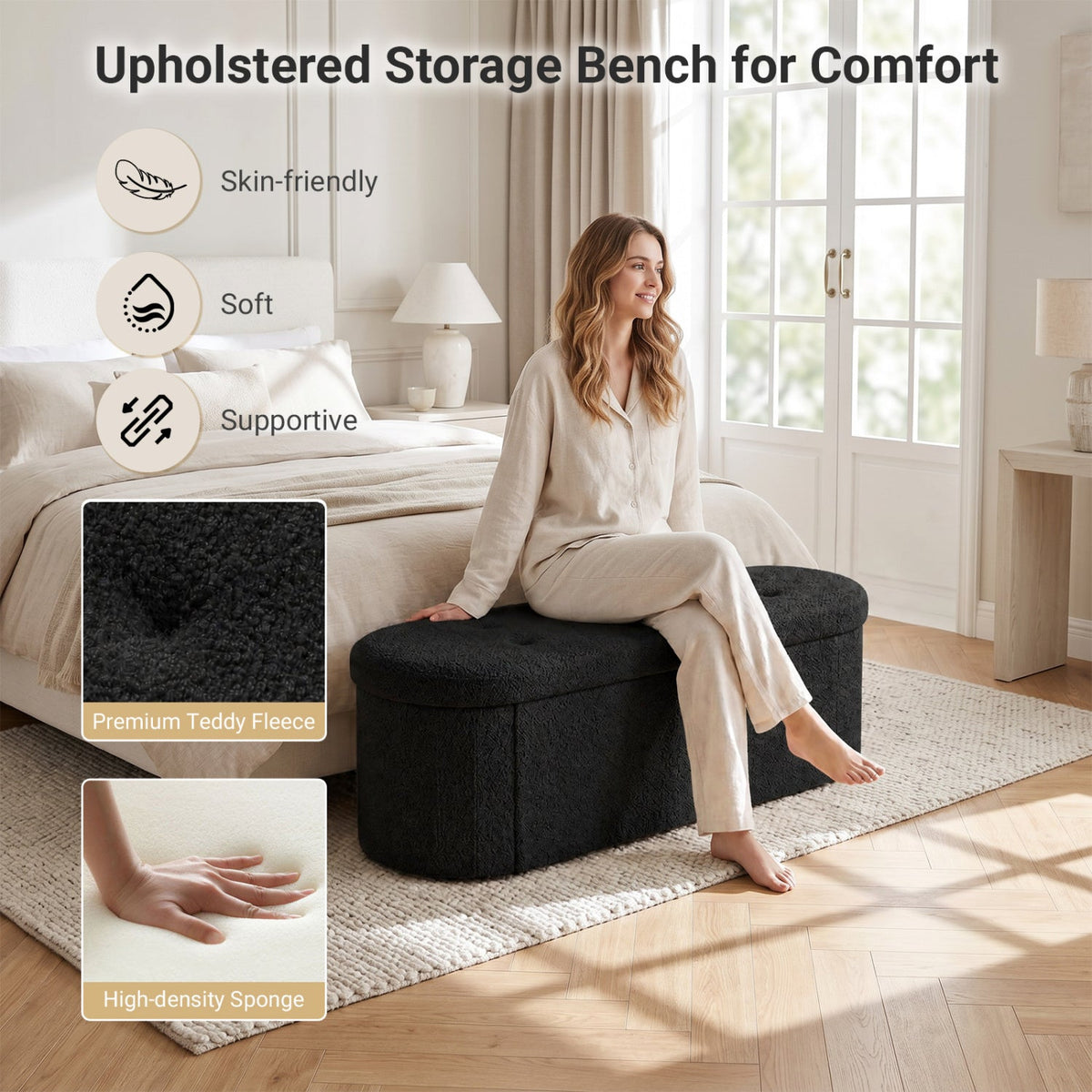 43" Folding Storage Ottoman Bench with Dividers - Teddy Fleece 8