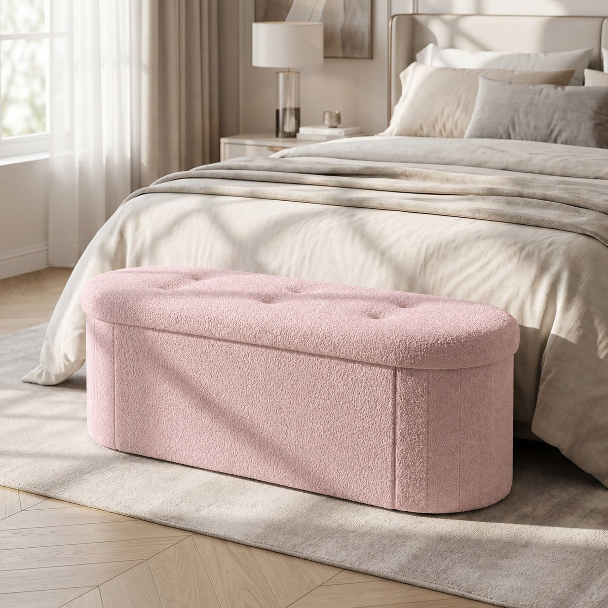 43" Folding Storage Ottoman Bench with Dividers - Teddy Fleece 9