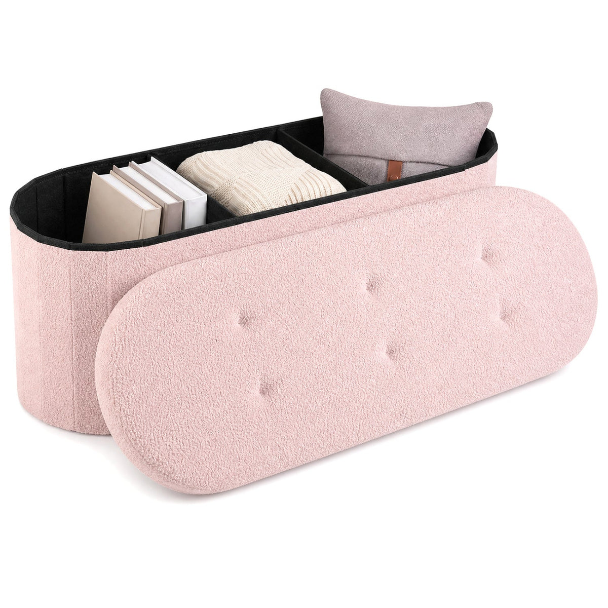43" Folding Storage Ottoman Bench with Dividers - Teddy Fleece 12
