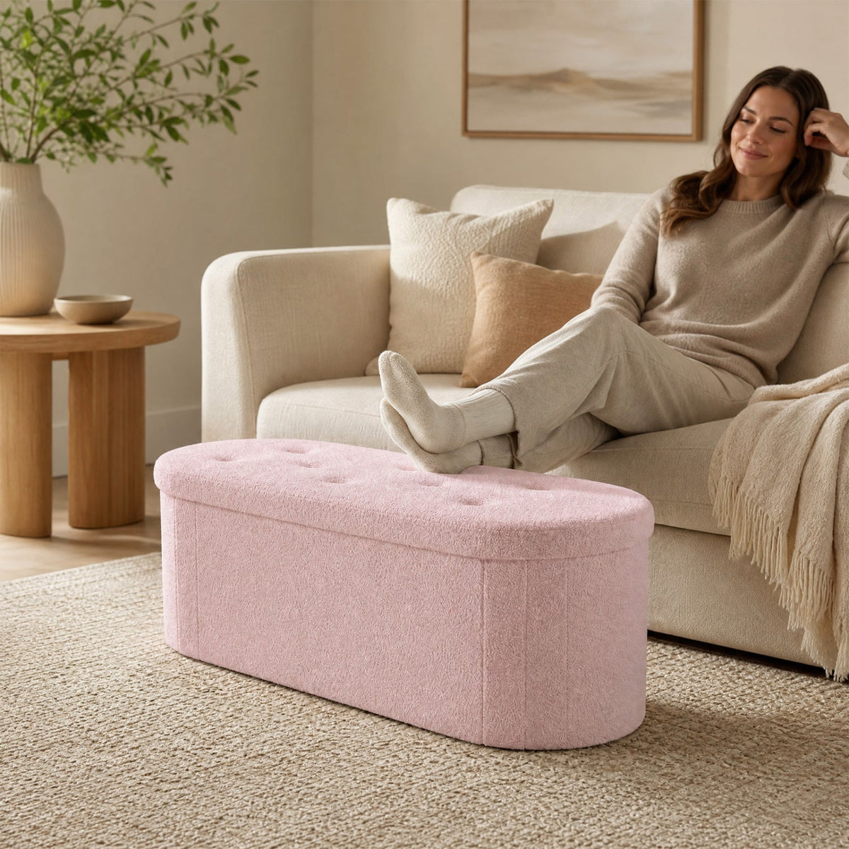 43" Folding Storage Ottoman Bench with Dividers - Teddy Fleece 14