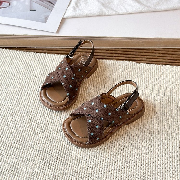 2026 Summer New Girls Sandals, Polka Dot Open-Toe Shoes, Princess Style Beach Shoes & Casual Slippers For Little Girls 2