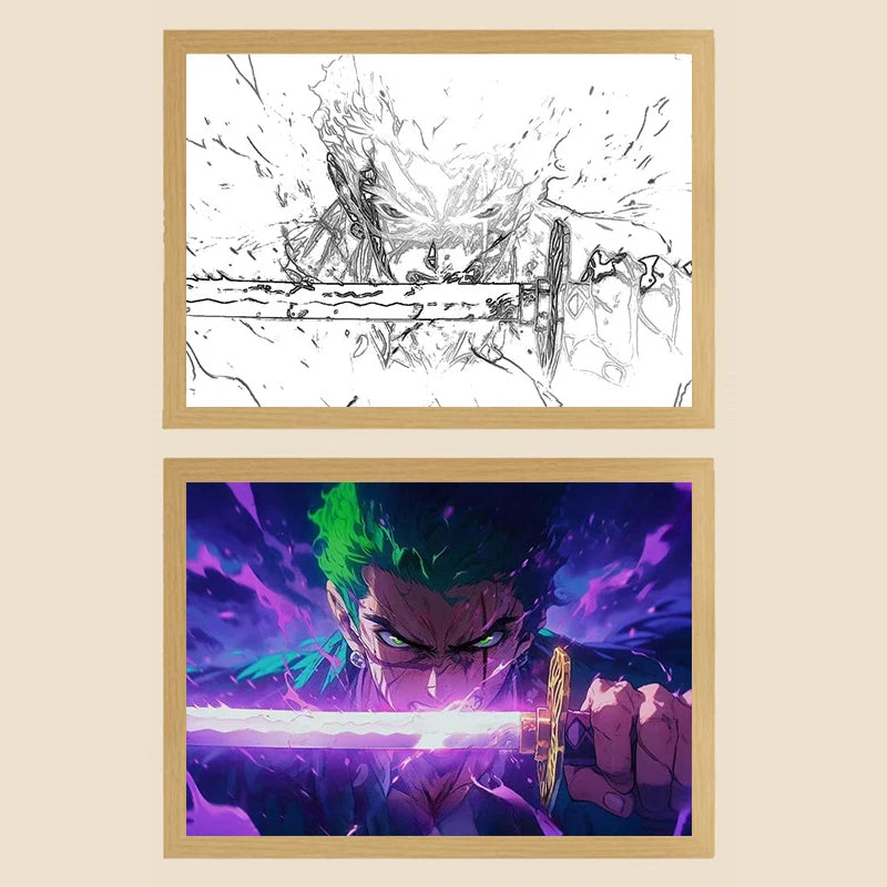 One Piece Creative Photo Frame Night Light Toy Anime Character Luffy Zoro Night Light Bedside Decoration Painting Christmas Gift 4
