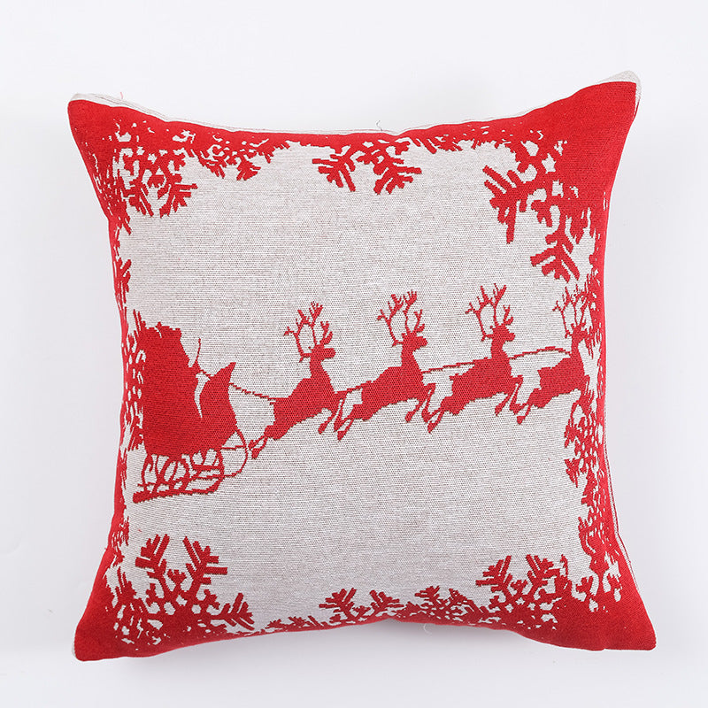 Christmas Pillow Cover (without core) Woven Cartoon Elk Snowman European and American Festival Cushion Sofa 9