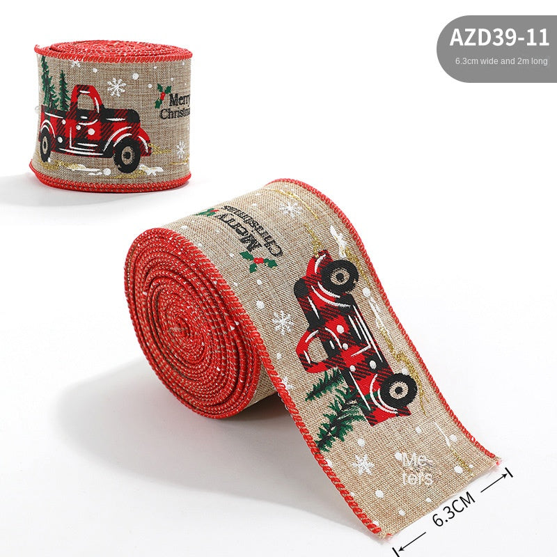 Christmas ribbon imitation linen ribbon decoration bow accessories snowflake Christmas ribbon in stock 10