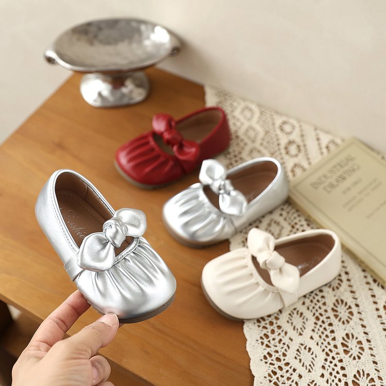 Girls' Bow Soft Soled Princess Shoes, Children's Fashionable One Foot Shoes, Small Leather Shoes, Single Shoes 3