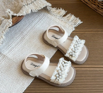 2025 Summer New Arrival Girls' Fashion Rhinestone Princess Shoes, Korean Style Kids' One-Strap Open-Toe Sandals, Cute Beach Shoes For Little Girls 4