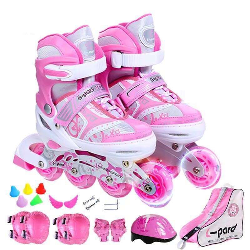 Skate Children Full Set Beginner Adjustable Skate Shoes Boys Roller Skates Women 1