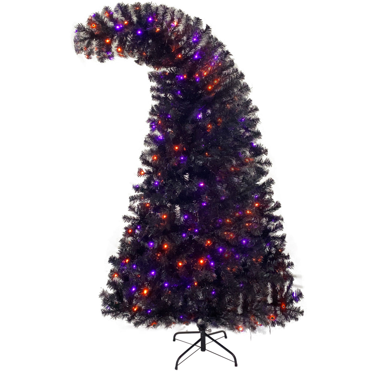 6FT artificial fir curved top Halloween tree, with 1080 lush branch tips and 300 LED lights in a Christmas and Halloween style 21