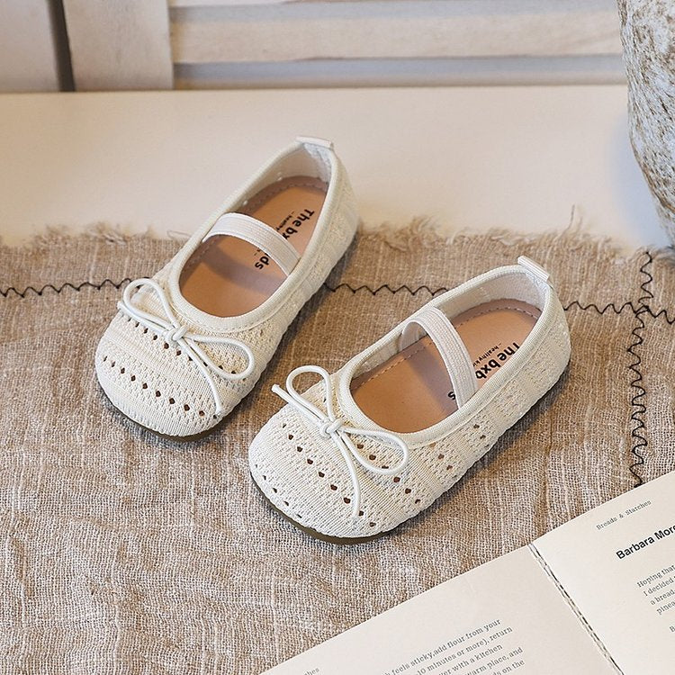 Girls' Baotou Sandals, Children's Bow Princess Single Shoes, Girls' Baby Breathable Knitted Shoes 5