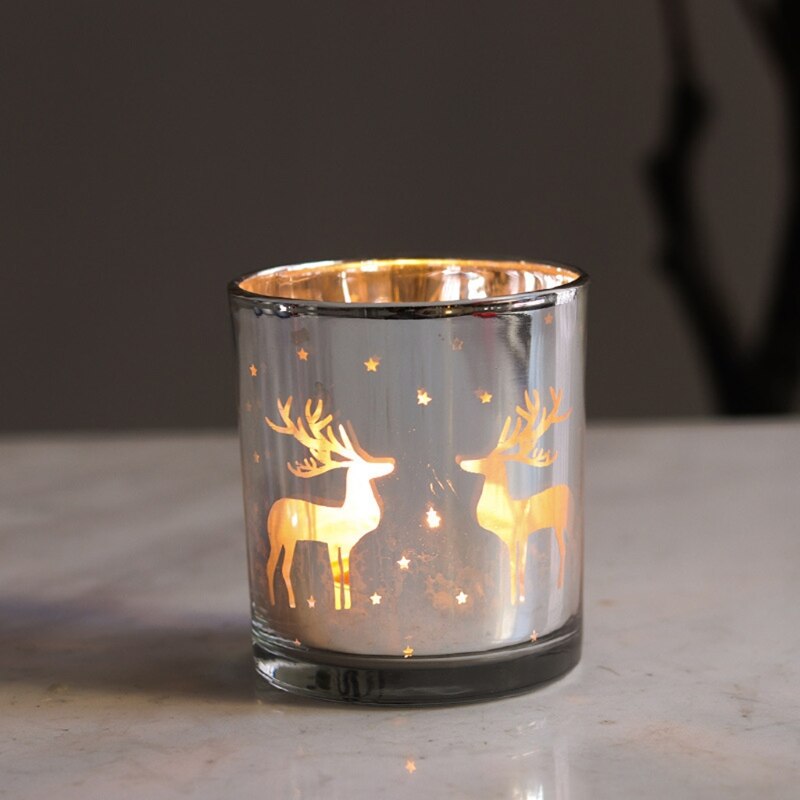 Silver Scented Candle Container Handmade Candle Glass Empty Jar Christmas Reindeer Pattern Light Candle Cup Home Decor 4