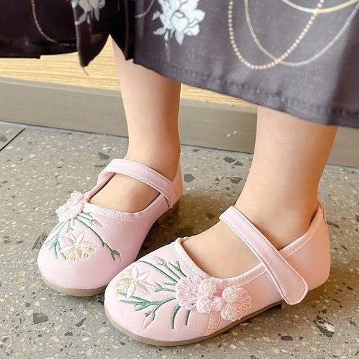 Ancient Style Girls Shoes, New Chinese Style Embroidered Flats, Spring And Autumn Hanfu Traditional Costume Shoes For Kids 4