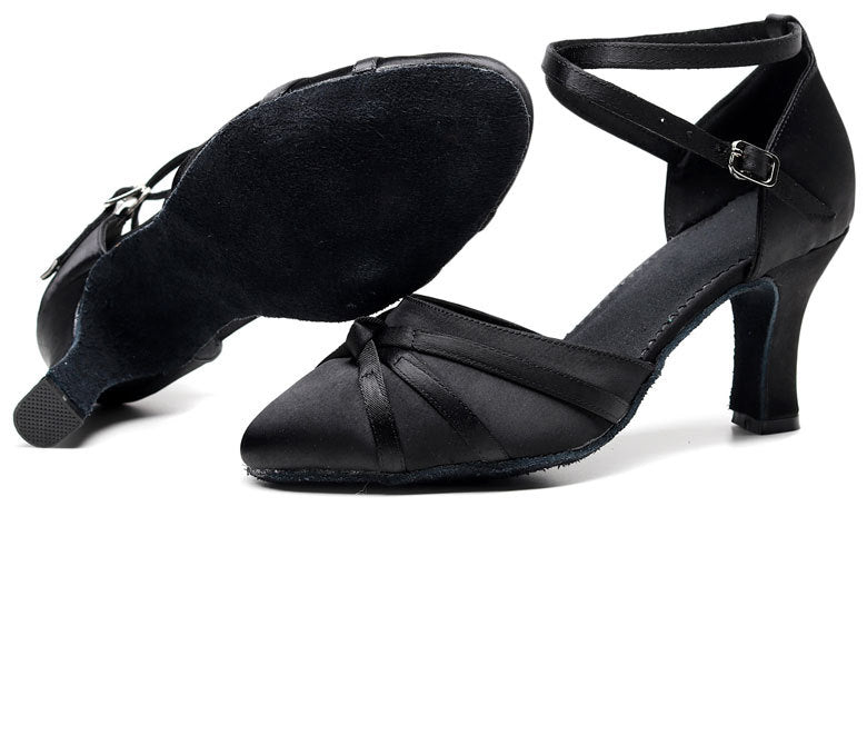 Dance Shoes Women's Baotou Latin Dance Shoes Soft Soled Ballroom Dance Shoes Soft Soled Middle Heel High Heel Dancing Shoes 5