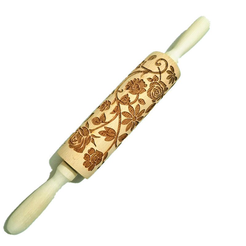 Wooden Rolling Pin Beech Wood Laser Engraved Printing Rolling Pin Christmas Flip Sugar Cookie Pressing Stick 1
