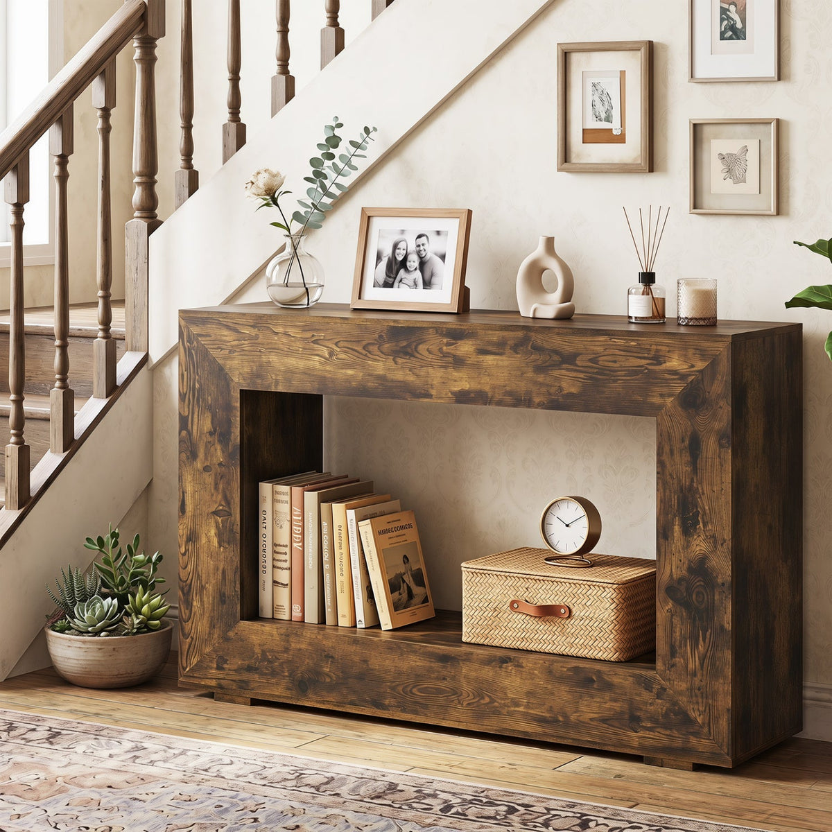 47" Farmhouse Console Table with 2-Tier Storage Shelf 1