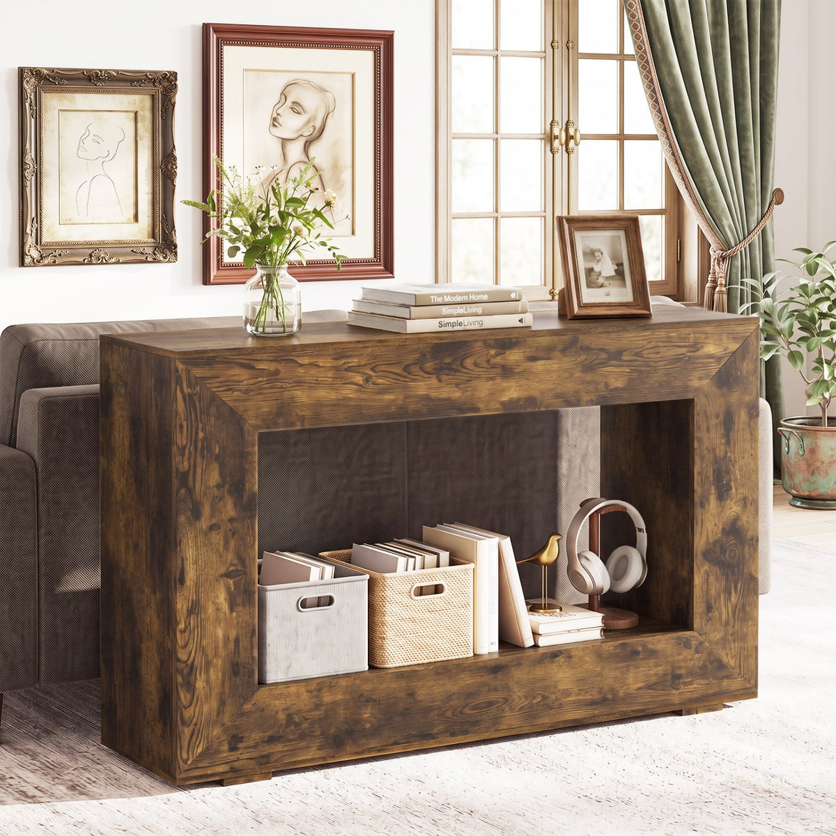 47" Farmhouse Console Table with 2-Tier Storage Shelf 2