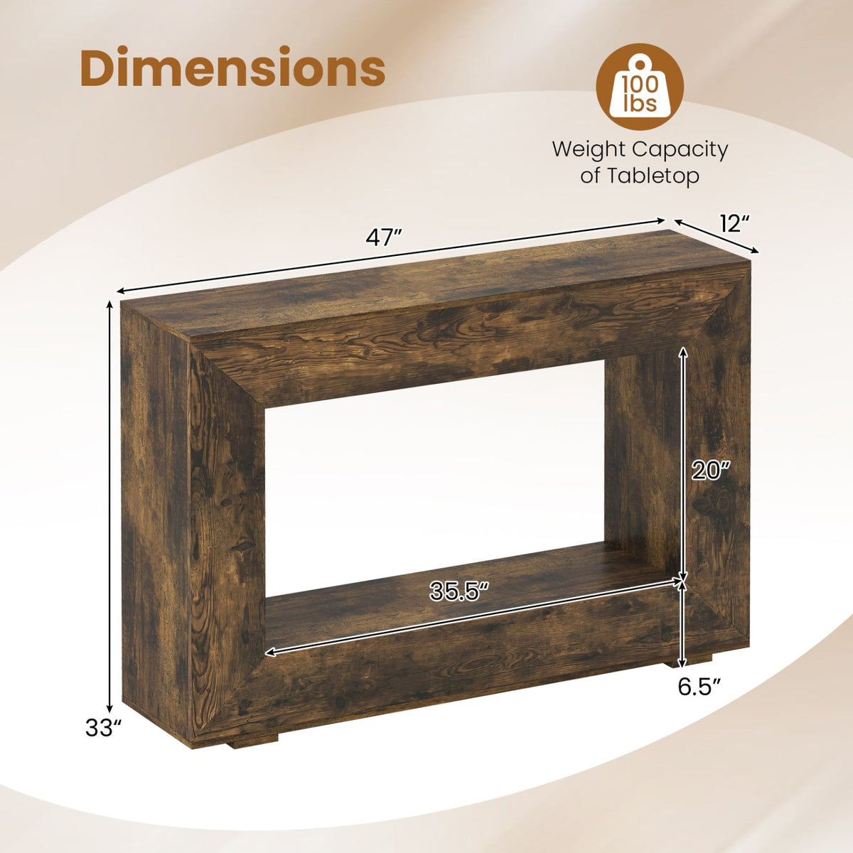 47" Farmhouse Console Table with 2-Tier Storage Shelf 5
