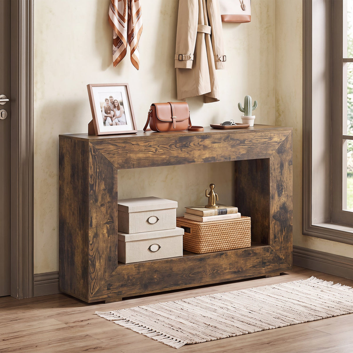 47" Farmhouse Console Table with 2-Tier Storage Shelf 6