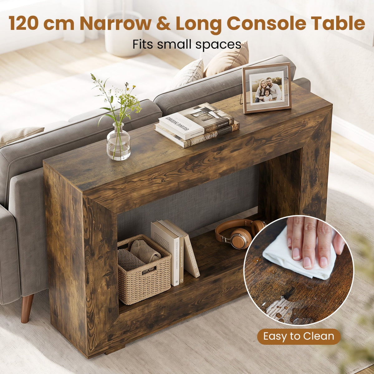 47" Farmhouse Console Table with 2-Tier Storage Shelf 8
