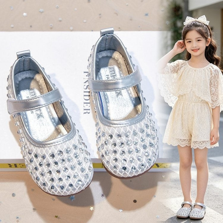 2026 Spring & Summer New Arrivals, Girls Fashion Rhinestone Leather Shoes, Korean Style Princess Versatile Comfortable Casual Sandals, Wholesale Available 2