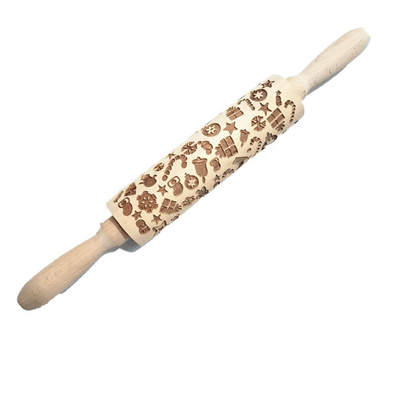 Wooden Rolling Pin Beech Wood Laser Engraved Printing Rolling Pin Christmas Flip Sugar Cookie Pressing Stick 10