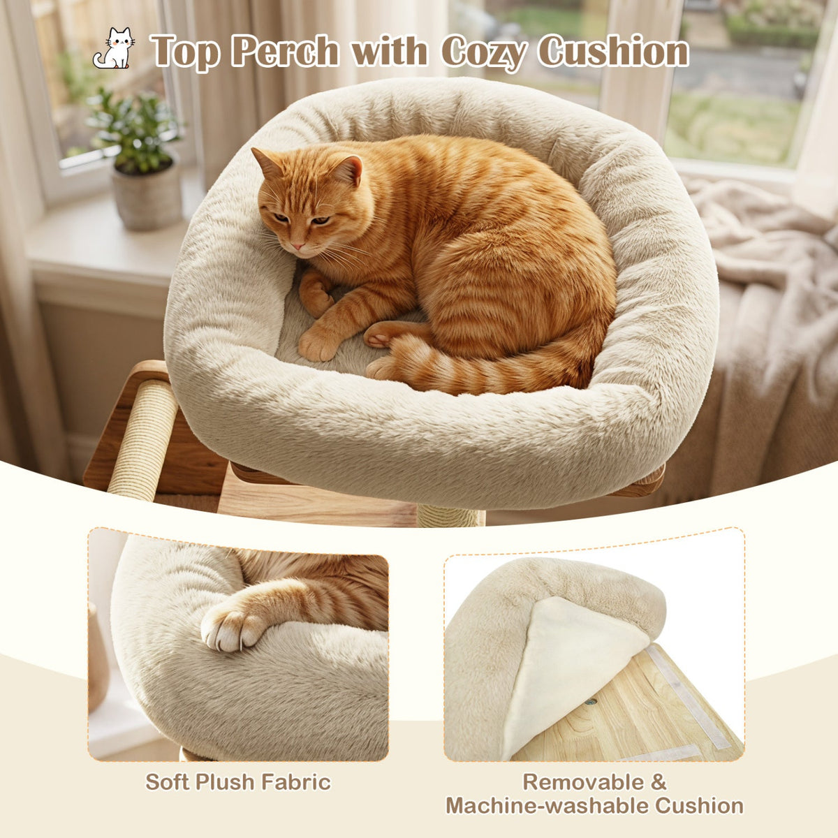 Multi-Level Solid Wood Cat Tree 48.5" with Condo & Scratchers 14