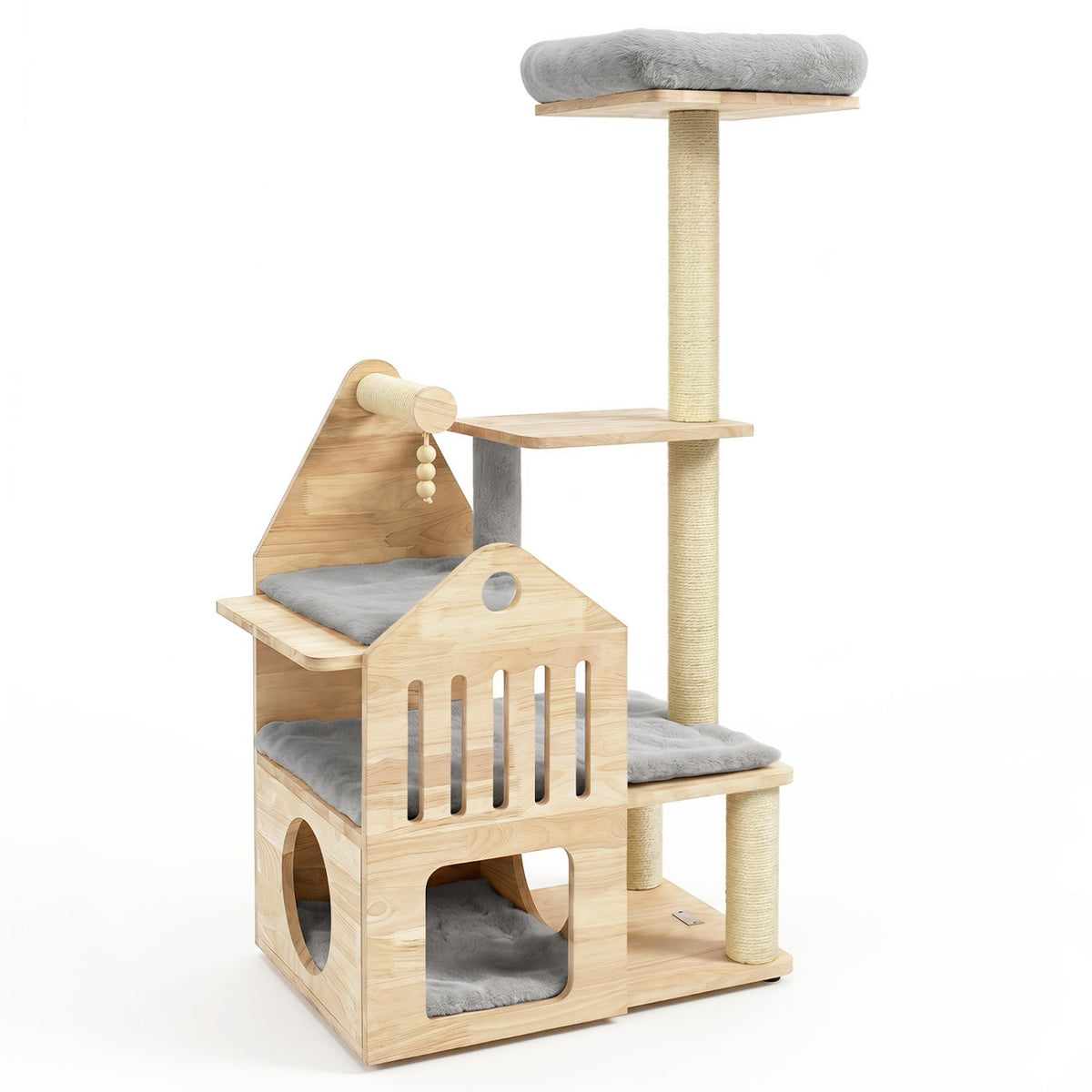 Multi-Level Solid Wood Cat Tree 48.5" with Condo & Scratchers 3