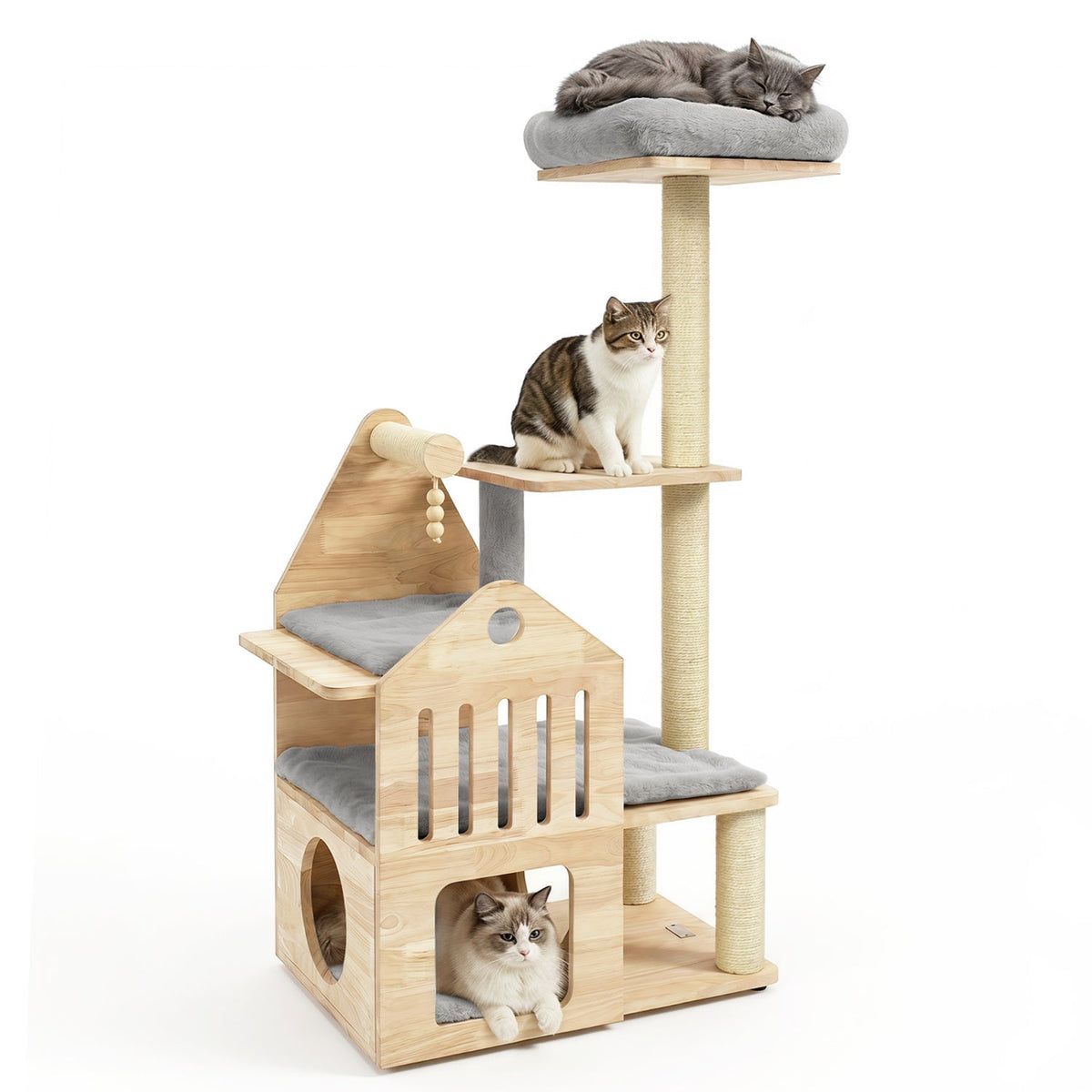 Multi-Level Solid Wood Cat Tree 48.5" with Condo & Scratchers 4