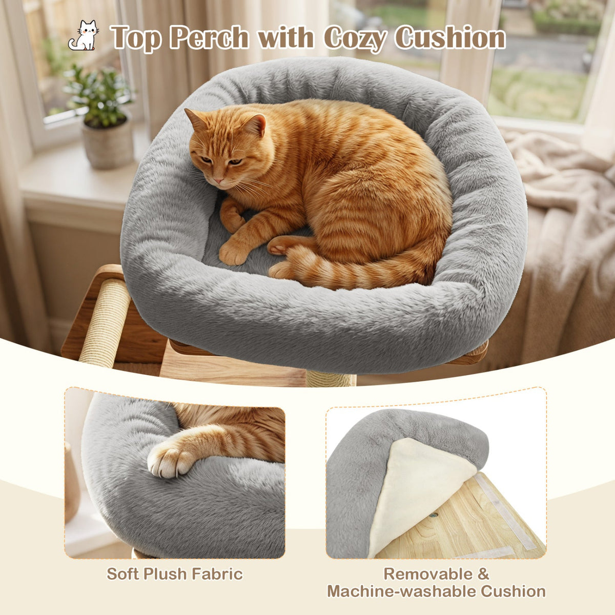 Multi-Level Solid Wood Cat Tree 48.5" with Condo & Scratchers 6