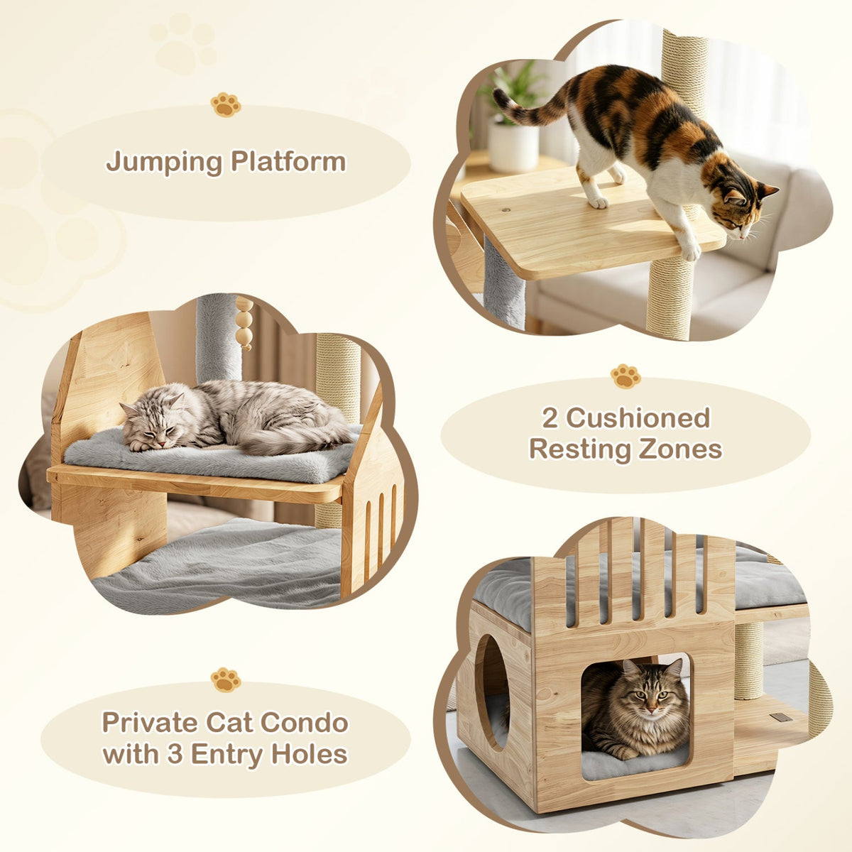 Multi-Level Solid Wood Cat Tree 48.5" with Condo & Scratchers 7