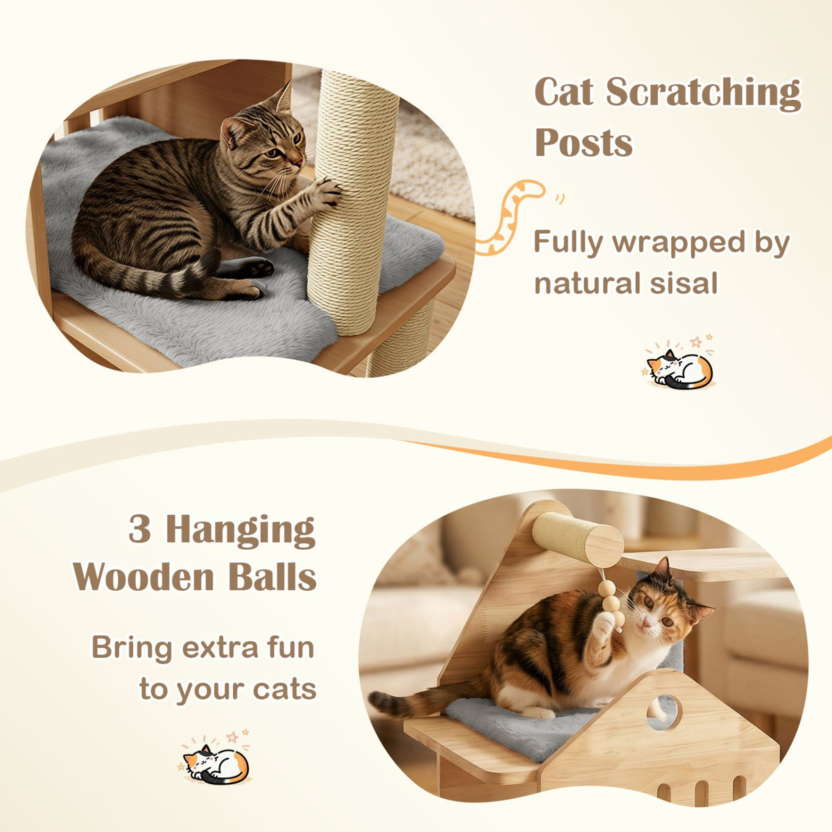 Multi-Level Solid Wood Cat Tree 48.5" with Condo & Scratchers 8