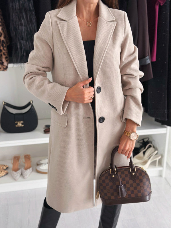 Lapel Single-breasted Wool Coat Winter Long Sleeve Solid Color Long Jacket Women Clothing 6