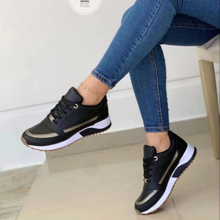 Casual Lace-up Flat Shoes Women Shallow Round Toe Sports Walking Sneakers 2