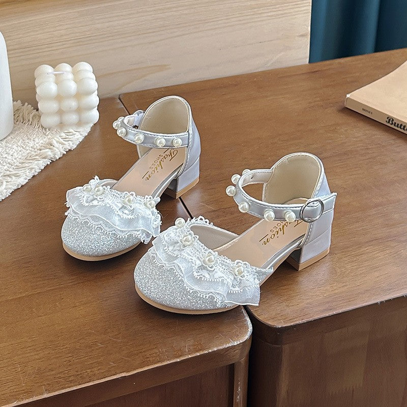 2026 New Girls Princess Sandals, Kids Pearl Closed-Toe Low Heel Shoes, Soft Sole Performance Dance Shoes For Little Girls 2
