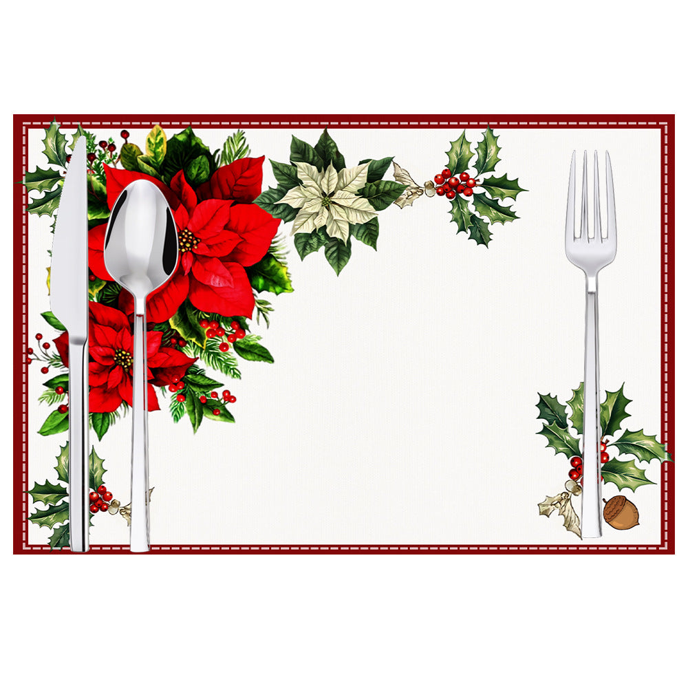 Christmas Red Flower Meal Mat Flower Pinecone Printed Table Mat Holiday Table Insulation Mat 6