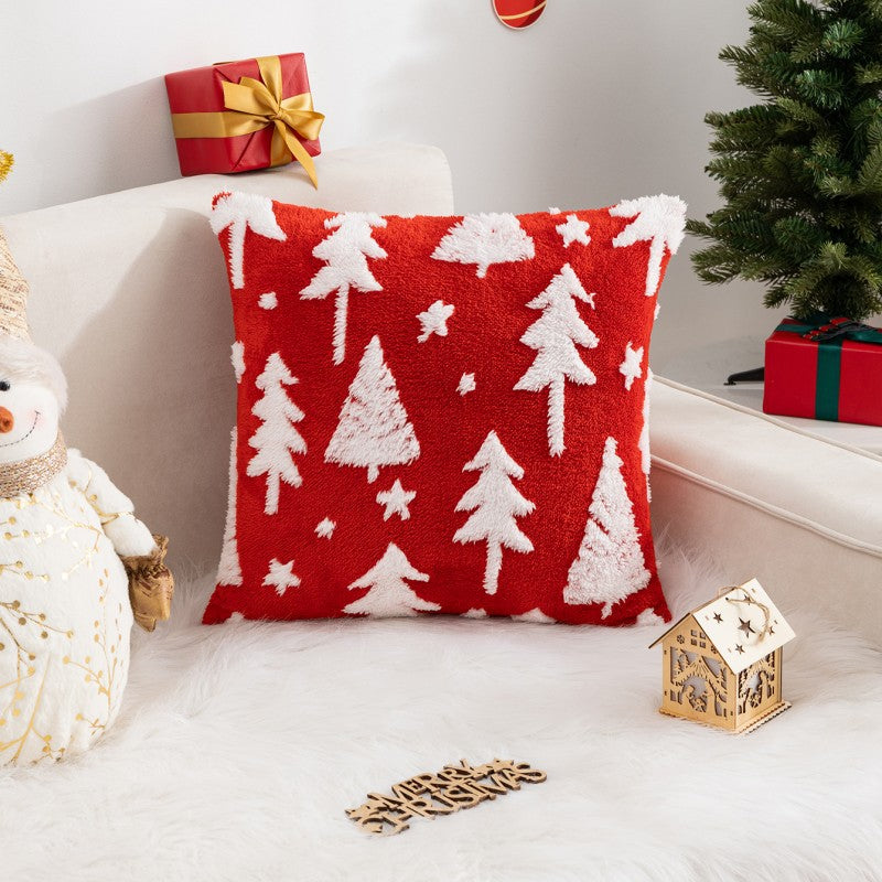 Christmas Pillow Cover (Excluding Pillow Core) Snowflake Velvet Jacquard Christmas Tree Elk Festival Decoration 9